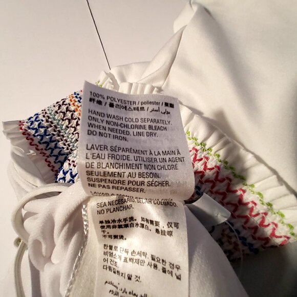 Smocking Solids White Swimwear With Multicolor Waist Detail Halter Style Medium - Picture 9 of 11